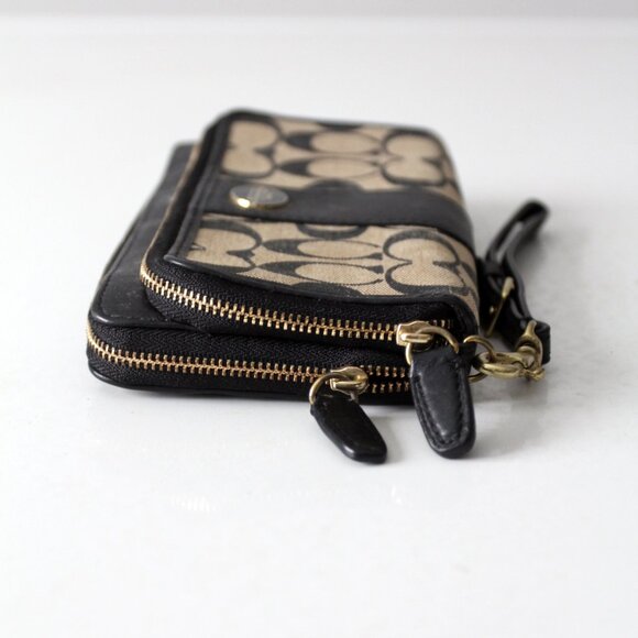 Coach Legacy Signature Double Accordion Zip Wristlet Wallet Khaki Black - Picture 6 of 8